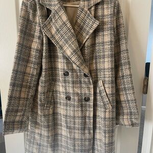 Fashion Nova Beige and Black Plaid Pea Coat